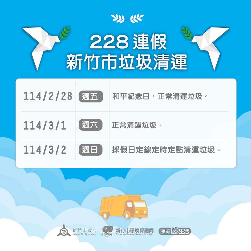 二二八和平紀念日3天連假 新竹市垃圾清運不打烊