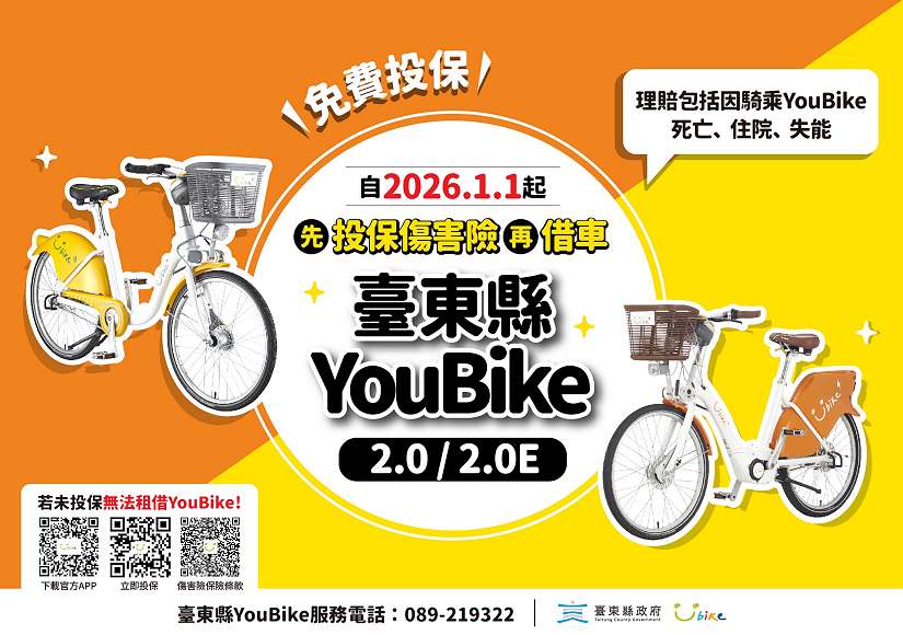 臺東YouBike 115年1月1日起 全面實施投保公共自行車傷害險新制