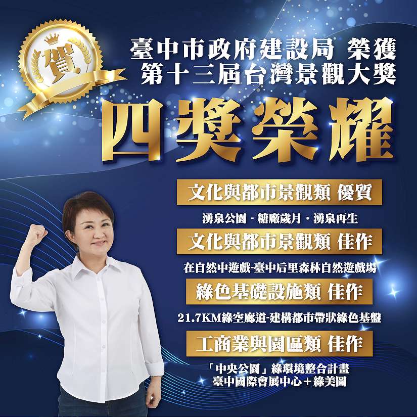 「台中美樂地」再獲景觀界奧斯卡獎！中市建設局奪第13屆「台灣景觀大獎」四項殊榮