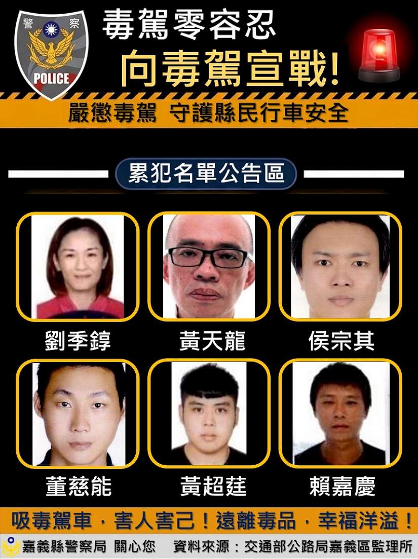 毒駕零容忍 嘉縣警嚴格取締公布累犯姓名照片