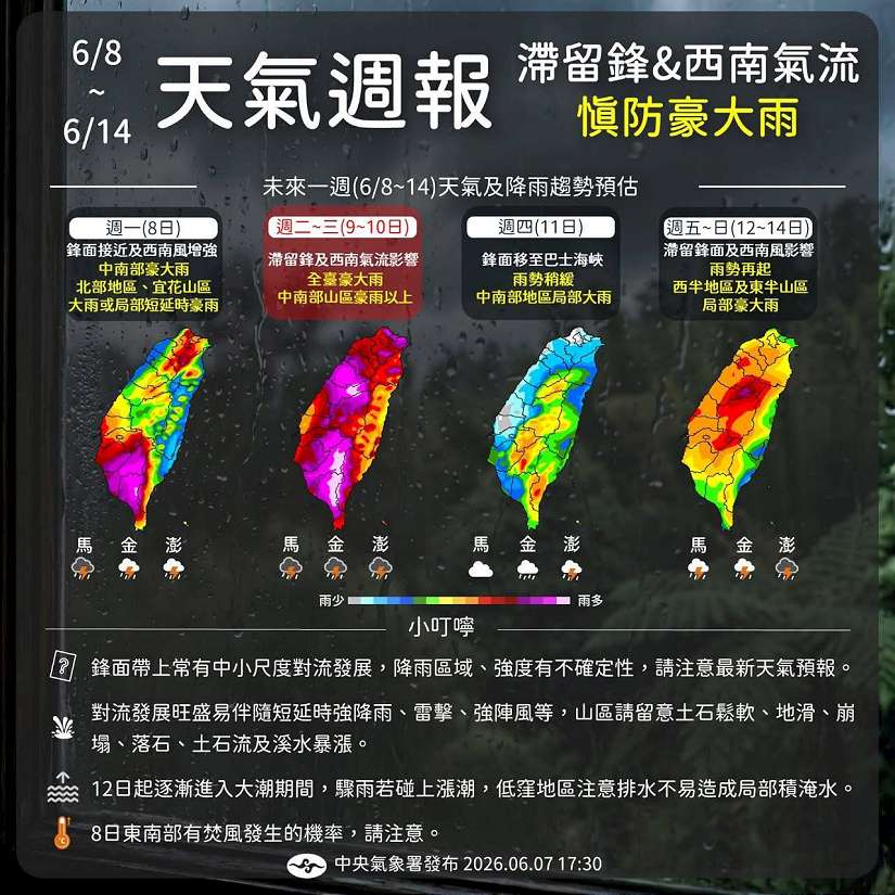 滯留鋒面及西南氣流報到，請養殖漁業加強防汛及水質管理