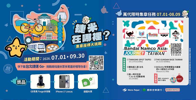 迎接暑假 北捷邀您挑戰集章 抽iPhone 17、捷運年票 活動首日逾7,000名會員參與
